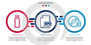 Set line USB flash drive, MP3 file document and Vinyl disk. Business infographic template. Vector