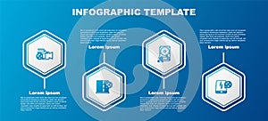 Set line Video camera service, Database server, Hard disk drive and Power bank. Business infographic template. Vector