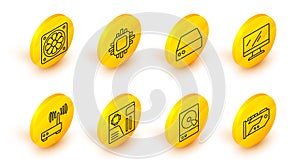 Set line Video graphic card, Hard disk drive HDD, Motherboard digital chip, Router and wi-fi signal, Computer monitor