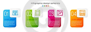 Set line Video recorder on laptop, Play, Histogram graph photography and . Business infographic template. Vector