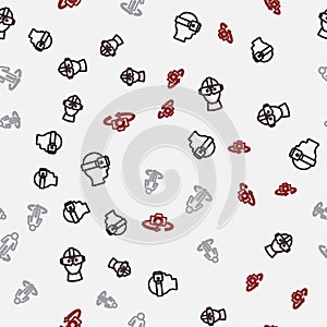 Set line Virtual reality glasses, 3d modeling and 360 degree view on seamless pattern. Vector