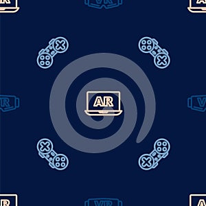 Set line Virtual reality glasses, Gamepad and Augmented AR on seamless pattern. Vector