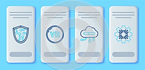 Set line Virtual reality, Internet of things, Cyber security and Processor icon. Vector