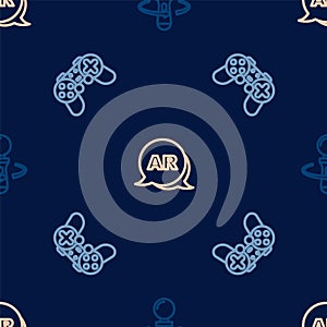 Set line VR controller game, Gamepad and Augmented reality AR on seamless pattern. Vector