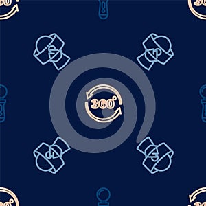 Set line VR controller game, Virtual reality glasses and 360 degree view on seamless pattern. Vector