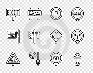 Set line Warning road sign, Triangle warning blank, Parking, Stop with camera, Fire exit, Traffic light, Speed limit