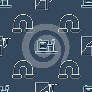 Set line Wastewater, Industry metallic pipe and Electric water pump on seamless pattern. Vector