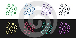 Set line Water drop icon isolated on black and white background. Vector Illustration