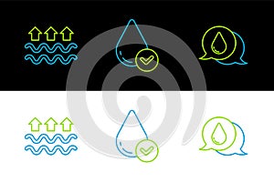Set line Water drop, Waves of water and evaporation and icon. Vector