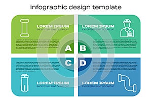 Set line Water filter, Industry metallic pipe, Industry metallic pipe and Plumber. Business infographic template. Vector