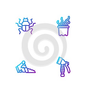 Set line Water spray bottle, Broken pot, Beetle bug and Exotic tropical plant in. Gradient color icons. Vector