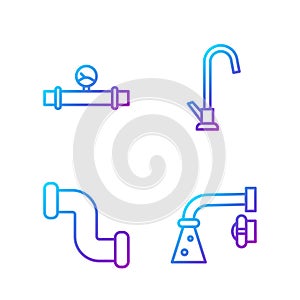 Set line Water tap, Industry metallic pipe, Industry pipe and manometer and Water tap. Gradient color icons. Vector