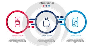Set line Water tower, Full sack and Jam jar. Business infographic template. Vector