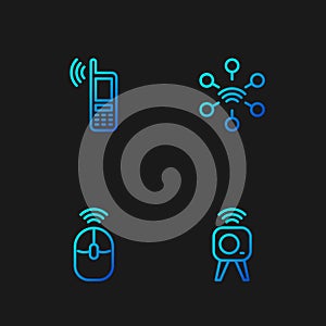 Set line Web camera, Wireless computer mouse, Mobile with wi-fi wireless and Network. Gradient color icons. Vector