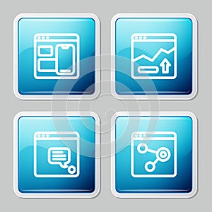 Set line Web developer programming code, Financial growth increase, New chat messages notification and Browser window