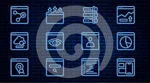 Set line Web developer programming code, Graph chart infographic, Server, Browser incognito window, Cloud technology