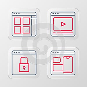 Set line Web developer programming code, Secure your site with HTTPS, SSL, Online play video and Browser files icon