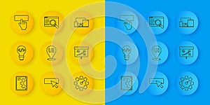 Set line Web development, Front end, UI or UX design, Website statistic, Planning strategy concept, Keyboard, Monitor