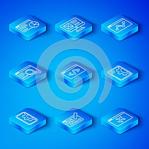 Set line Web development, Front end, UI or UX design, Website statistic, and template icon. Vector