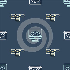 Set line Web development, Site map and on seamless pattern. Vector
