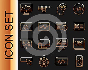 Set line Web development, UI or UX design, Front end, Website statistic, template, and icon. Vector