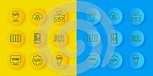 Set line Web and graphic design, Color palette guide, Mobile Apps, Front end development, UI UX, Site map and Cloud