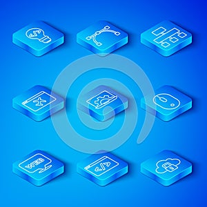Set line Web and graphic design, development, Front end, Computer mouse, Site map, Website template, and Cloud computing