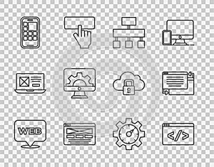 Set line Web and graphic design, Front end development, Site map, UI or UX, Mobile Apps, Website statistic and icon