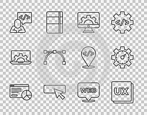Set line Website statistic, UI or UX design, development, Front end, Bezier curve, and graphic and icon. Vector