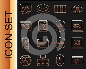 Set line Website template, UI or UX design, Color palette guide, development, Front end and icon. Vector