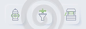 Set line Well, Fountain and Fire hydrant icon. Vector