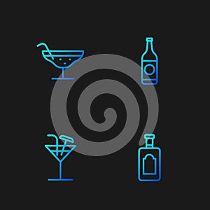 Set line Whiskey bottle, Cocktail, and Beer. Gradient color icons. Vector