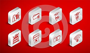 Set line Wifi locked, Folder and, Electric scooter, Cyber security, Cooler bag and Computer api interface icon. Vector