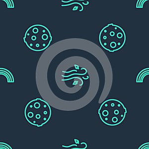 Set line Wind, Moon and Rainbow on seamless pattern. Vector