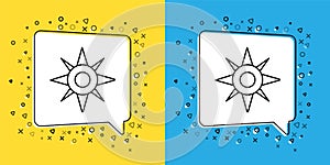 Set line Wind rose icon isolated on yellow and blue background. Compass icon for travel. Navigation design. Vector