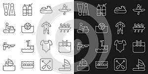 Set line Windsurfing, Swimming pool with ladder, Canoe rowing team sports, Jet ski, Water polo, Flippers for swimming