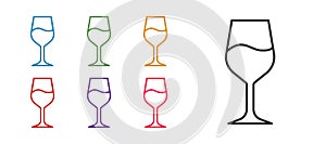 Set line Wine glass icon isolated on white background. Wineglass sign. Set icons colorful. Vector