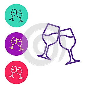 Set line Wine glass icon isolated on white background. Wineglass sign. Set icons colorful. Vector