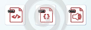 Set line WMA file document, HTML and CSS icon. Vector