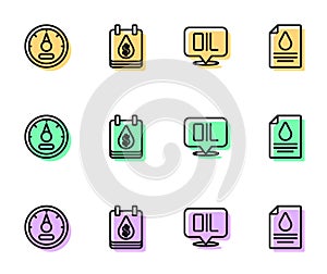 Set line Word oil, Motor gas gauge, Oil drop with dollar symbol and Contract money and pen icon. Vector
