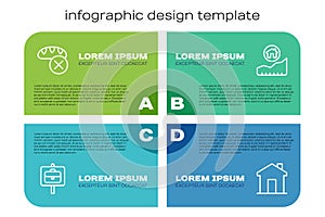 Set line Work search, Donation food, Real estate and Rising cost of housing. Business infographic template. Vector