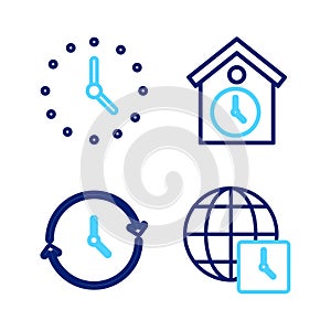 Set line World time, Clock, Retro wall watch and icon. Vector