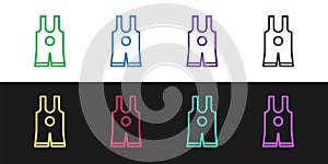 Set line Wrestling singlet icon isolated on black and white background. Wrestling tricot. Vector