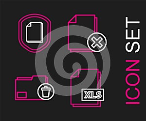Set line XLS file document, Delete folder, and Document protection concept icon. Vector