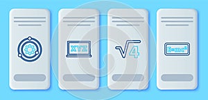Set line XYZ Coordinate system, Square root of 4 glyph, Solar and Equation solution icon. Vector