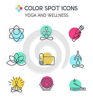 Set of line Yoga icons.