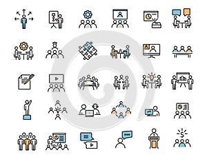 Set of linear business training icons. Workshop icons in simple design. Vector illustration photo