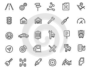 Set of linear car service icons. Vehicle icons in simple design. Vector illustration
