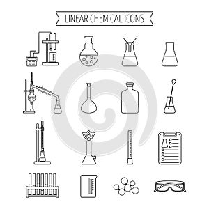 Set of linear chemical icons. Flat design. Isolated. Vector