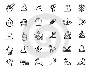 Set of linear Christmas icons. New Year icons in simple design. Vector illustration